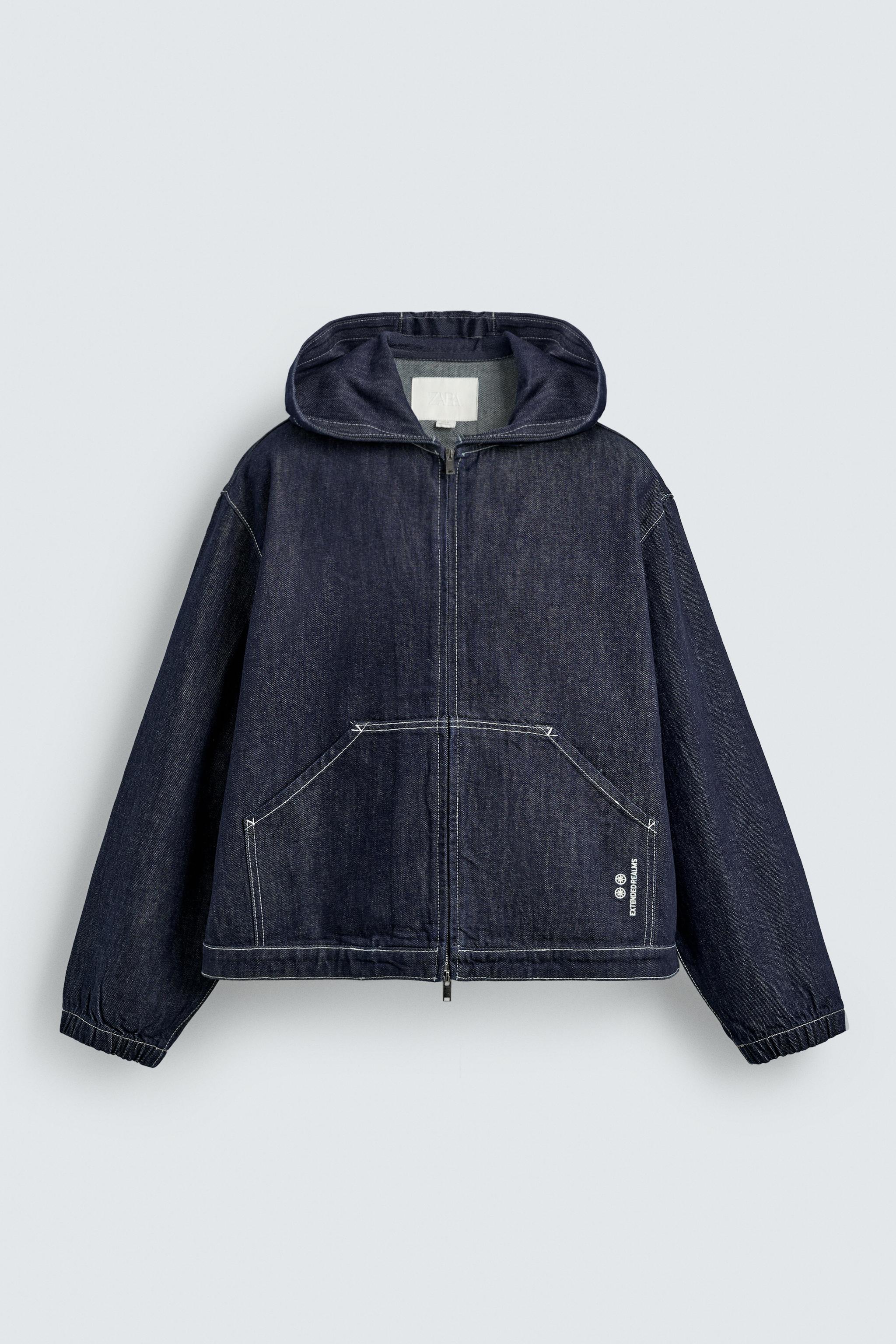 BLOUSON EN DENIM À CAPUCHE ET SURPIQÛRES